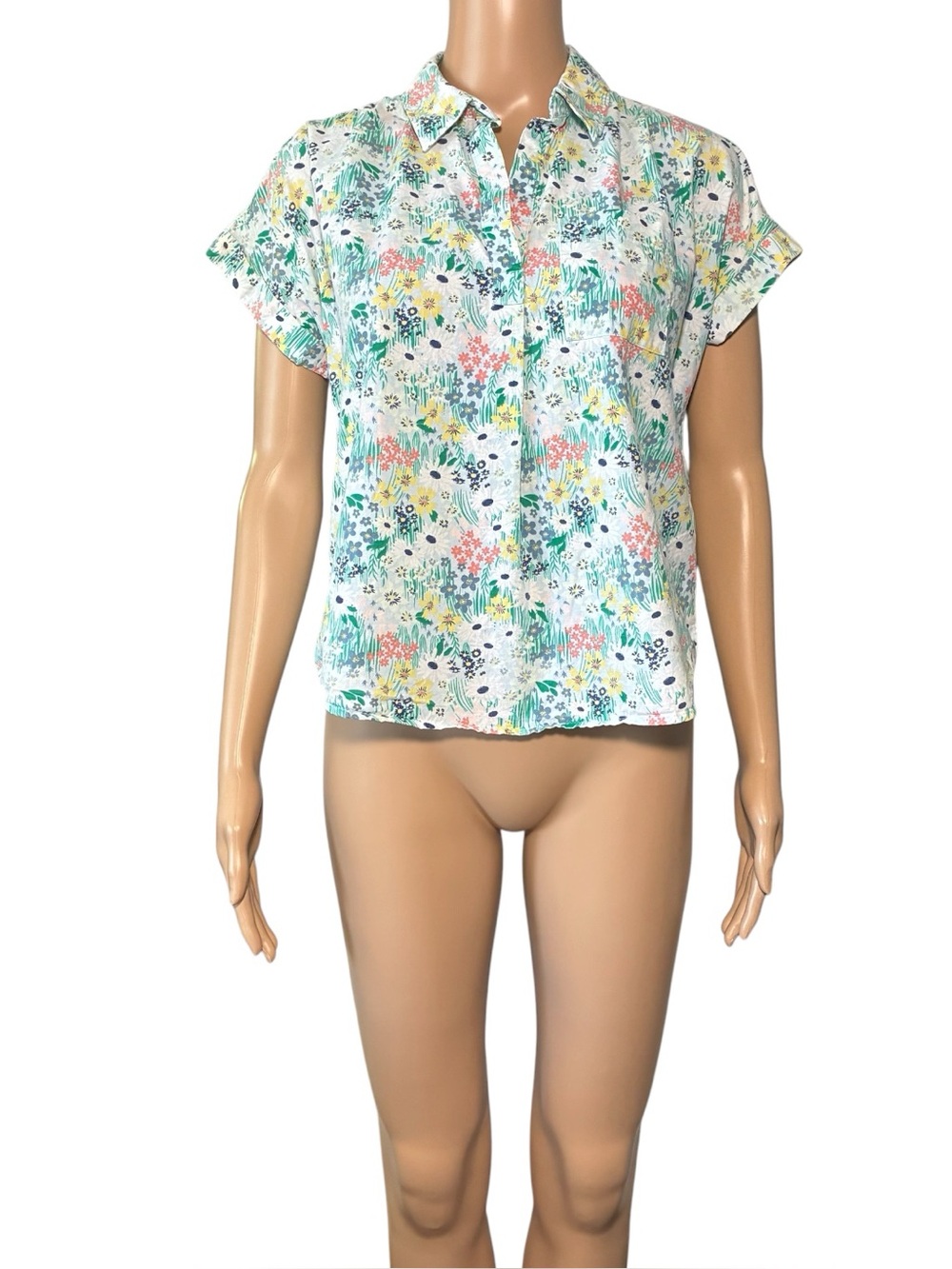 Style & Co. Women's Blouse SizePS Floral Pullover Tunic 100% Cotton Short Sleeve